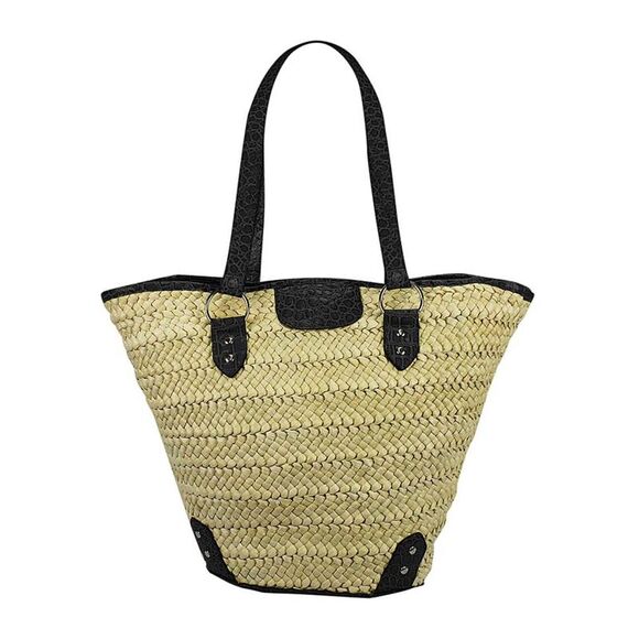 Braided Beach Tote Bag With Croc Trim - Picture 5 of 6